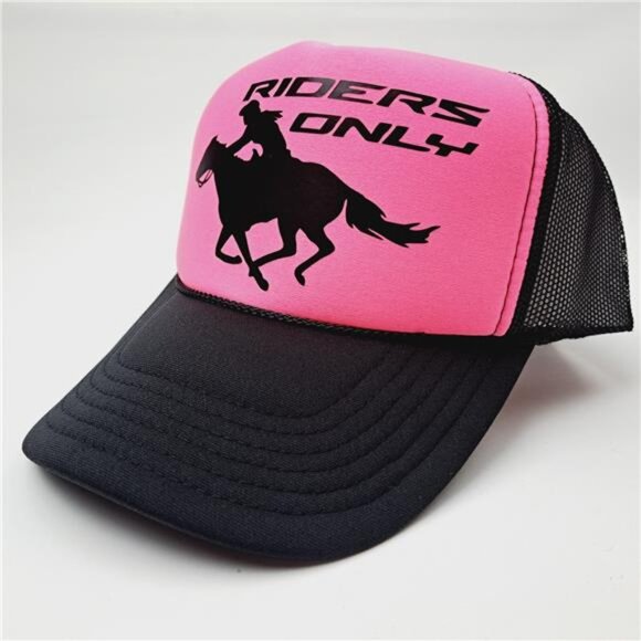 Riders Only Female Barrel Racing Hat Cap Vintage Foam Trucker Mesh Cowgirl Pink - Picture 2 of 5